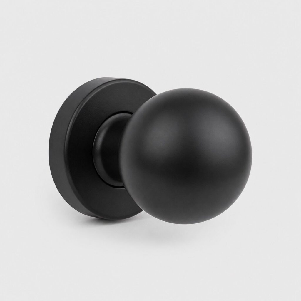 Bouton de porte rond en acier laqué noir mat de 48 mm