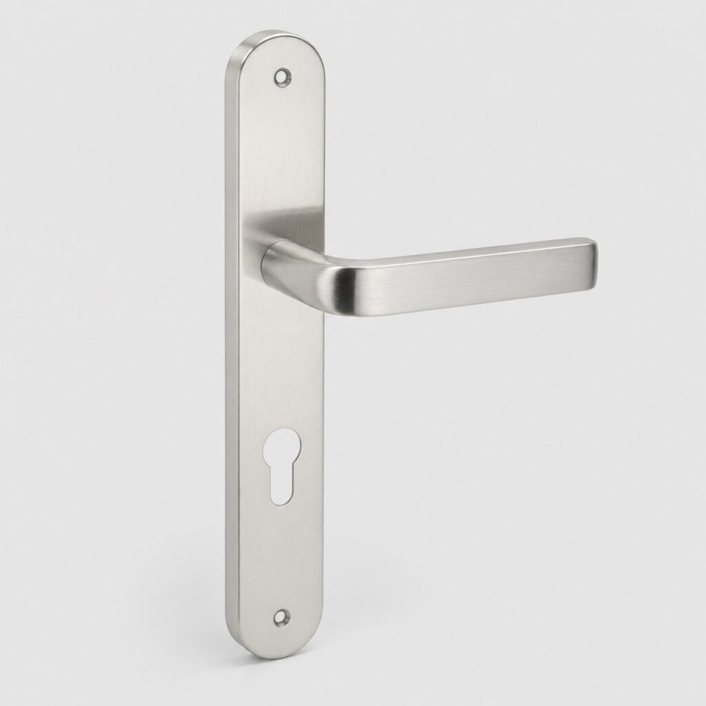 Poignée de porte extérieure sur plaque longue en inox 304 brossé